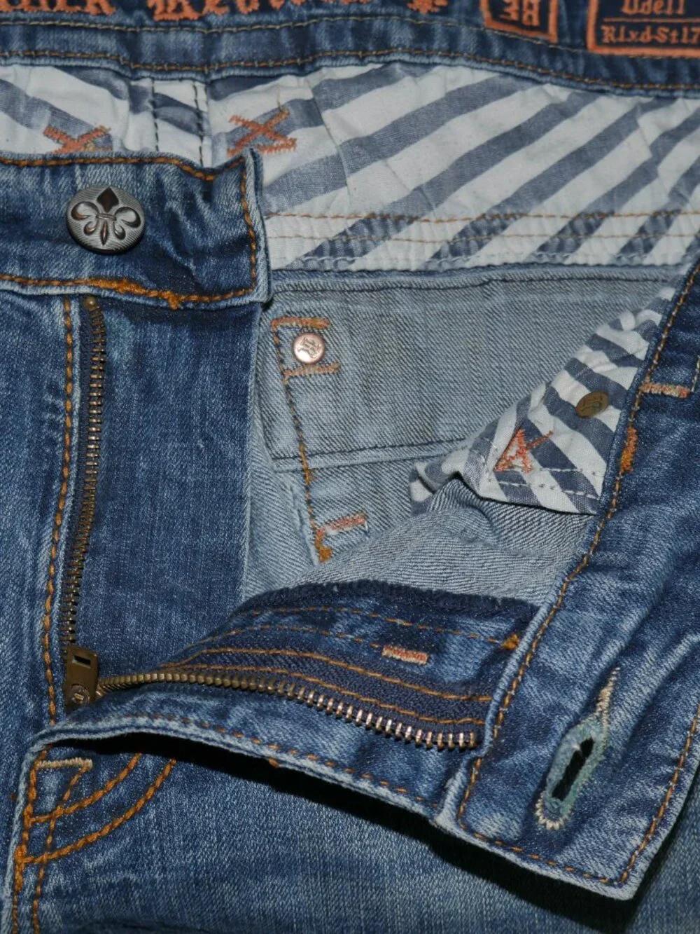 Rock Revival Odell Relaxed Fit Jeans Men 38x34 Dark Wash Thick Stitched EUC